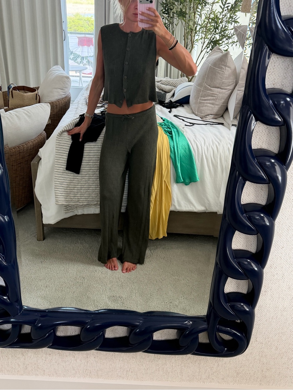 PrettyLittleThing Olive Green Knit Two-Piece Loungewear Set